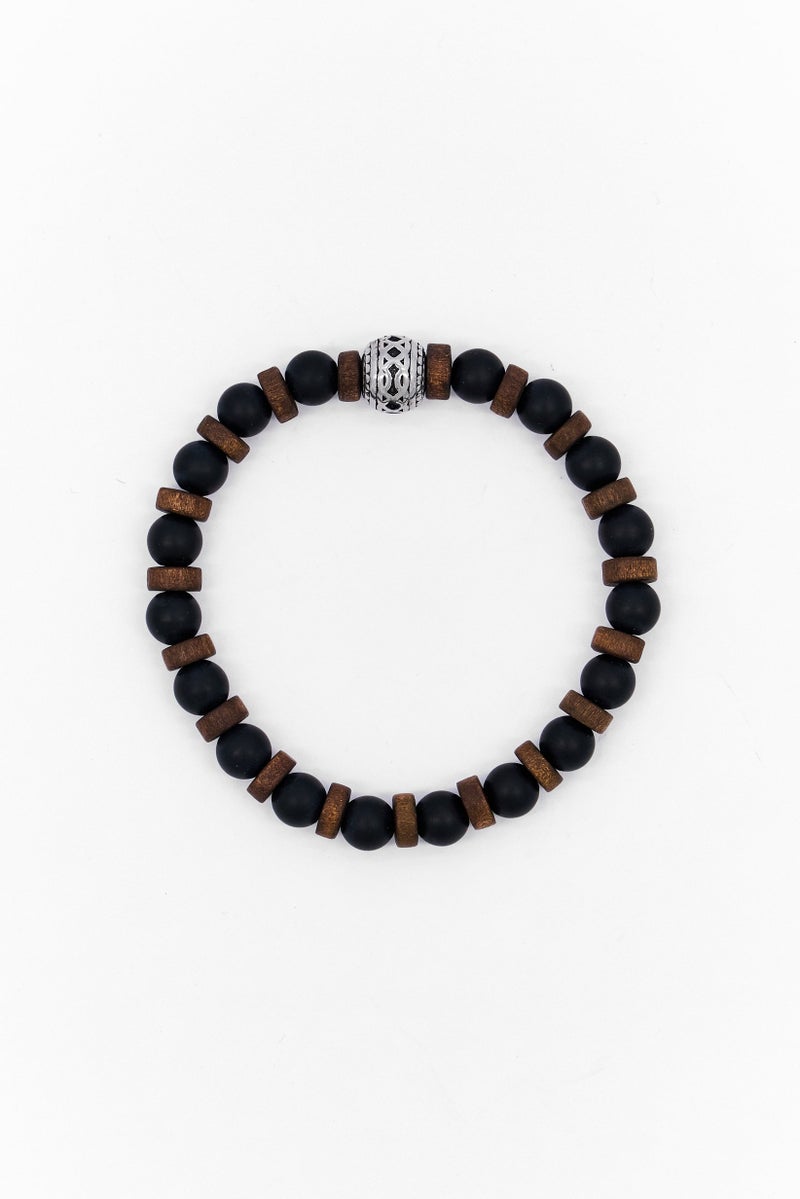 Steeltime Men Lava Wood And Stainless Steel Charm Beaded Bracelet, Multicolor - Image 3